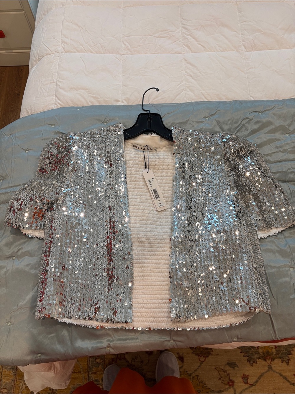 Alice + Olivia Silver Sequin Short Jacket